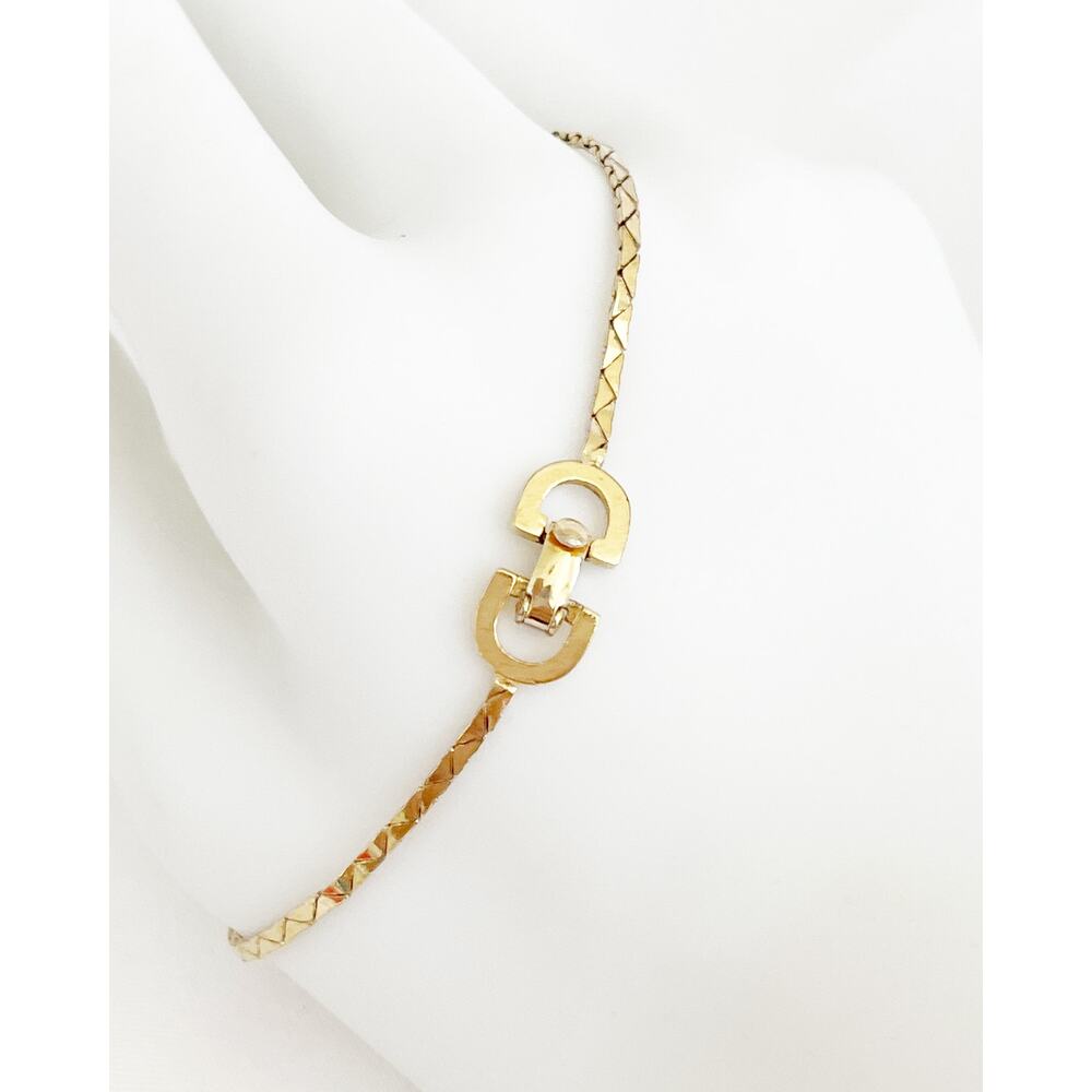 CHRISTIAN DIOR CD Logo Bracelet Gold Vintage Snake Chain Fold Over Clasp Stamped - Picture 4 of 10